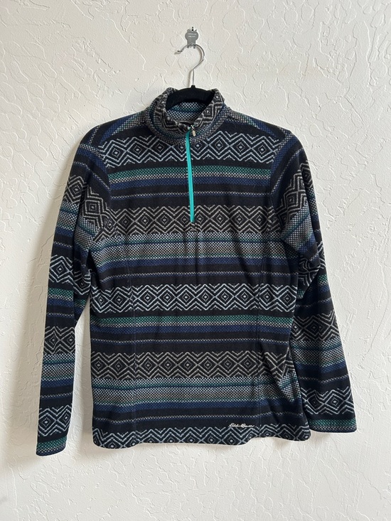 Eddie Bauer Tops - Women’s Vintage 1/4 Zip Light Eddie Bauer Blue Faire Isle Pullover Size Small